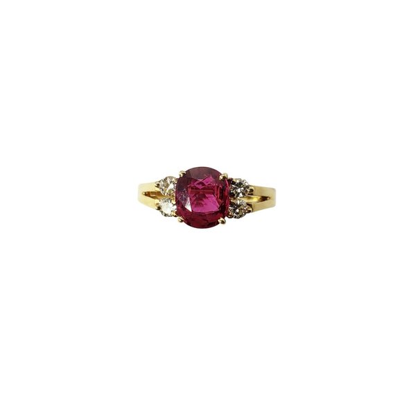 Vintage 18 Karat Yellow Gold Ruby and Diamond Ring Size 4.75 #11649 - Picture 2 of 10